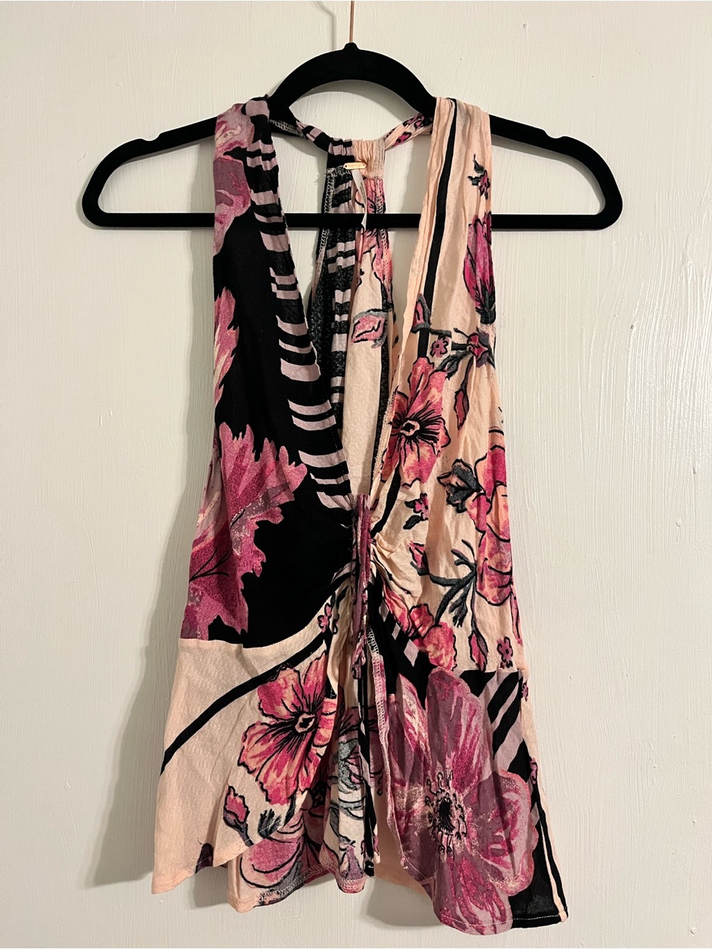 Free People Pink Black Cream Floral Tank